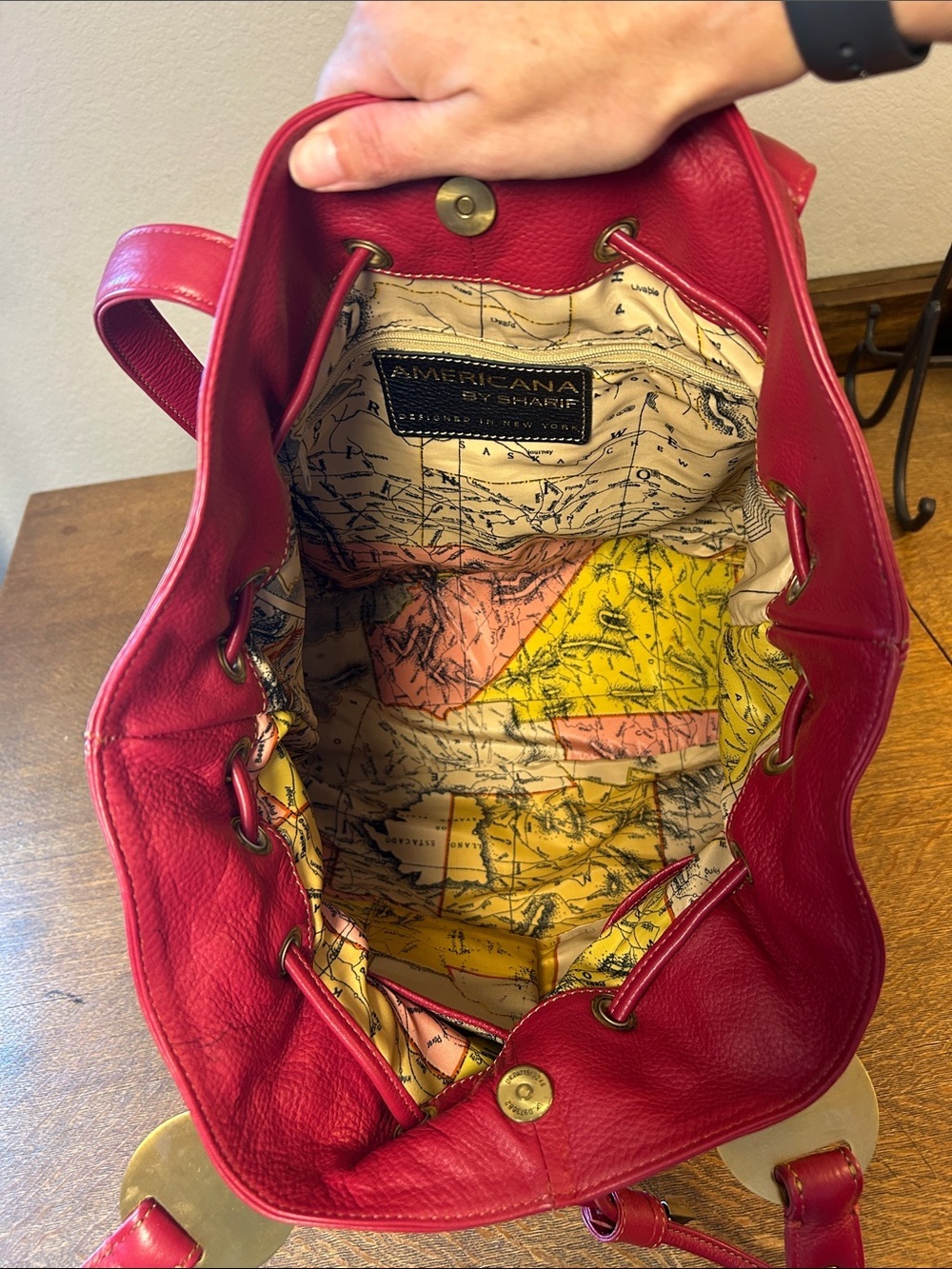 Sharif Americana Red Genuine Pebble Leather Large Hobo Shoulder Bag - Picture 9 of 16